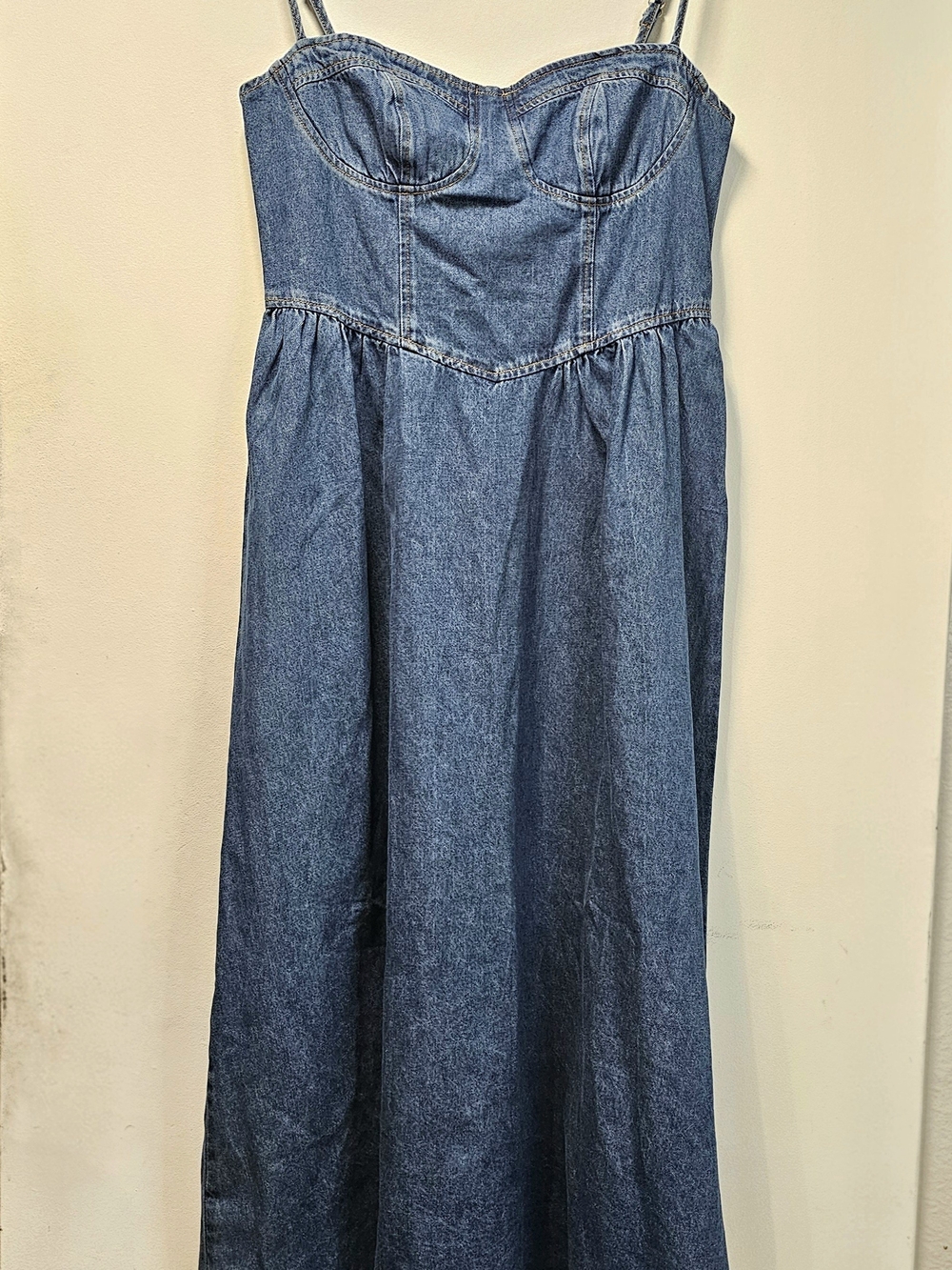 Commense Indigo Denim Midi Dress with Spaghetti Straps Western Flowy A Line - Picture 2 of 13